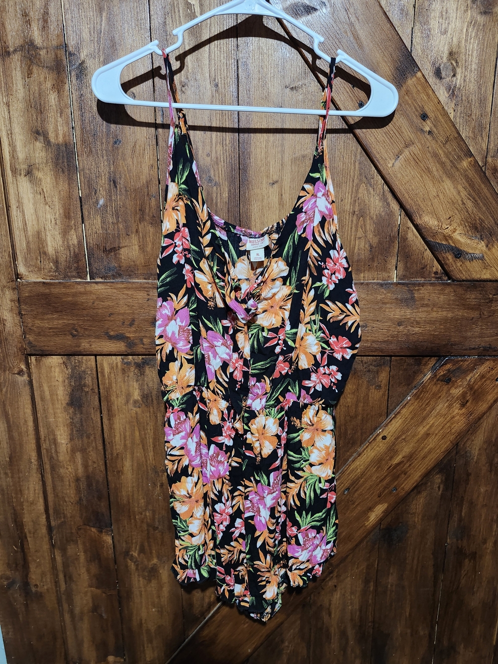 Mossimo Supply Co. Black Floral Romper with Pink & Orange Blooms